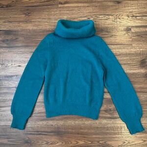 Vintage 80s Teal Wool Turtleneck Sweater Cozy Minimalist Knit Made in Canada
